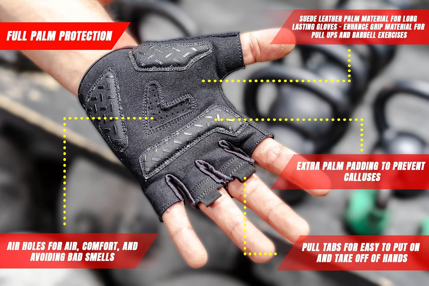 Max Grip Weight Lifting Workout Gloves for Gym Lifting, Biking, Fitness Training | Lightweight, Breathable, Non Slip | Men and Women