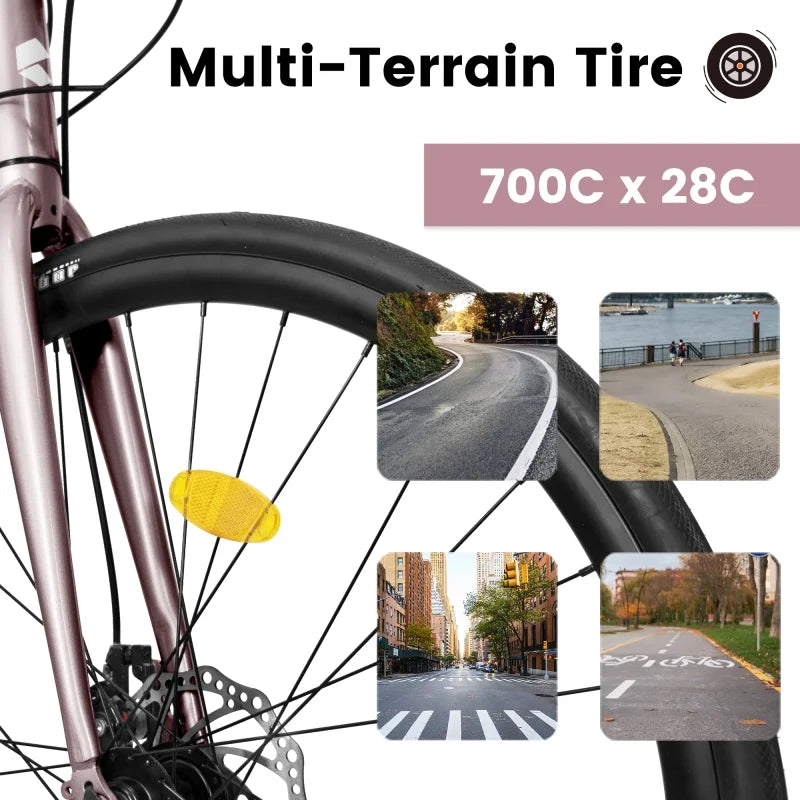 A28320RS 700Cx28 Road Bike for Women and Man, Lightweight Aluminum Frame, 16-Speed with Trigger Shifters, Fast Acceleration, Disc Brakes, Anti-Slip Handlebars, Ideal for City Commuting