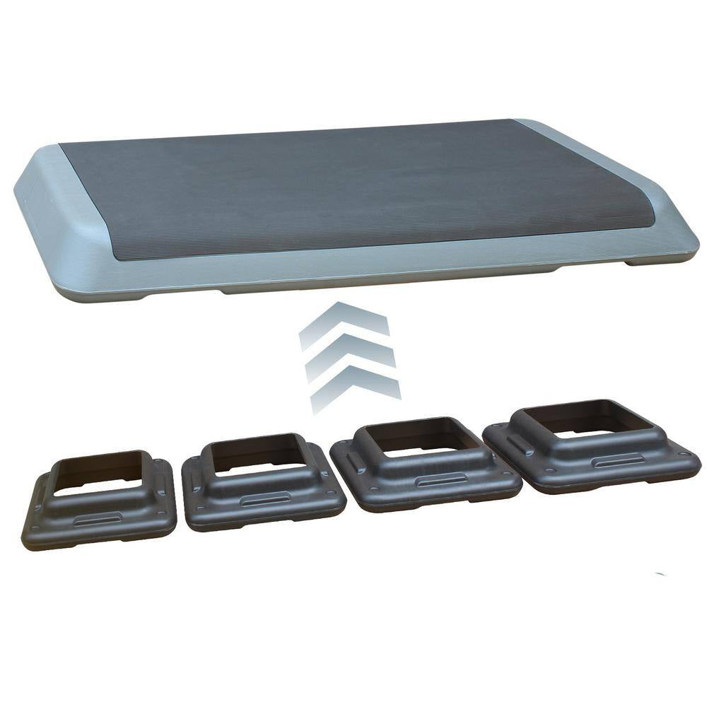Adjustable Aerobic Stepper Workout Step with 4 Risers Fitness and Exercise Platform Trainer, Gray