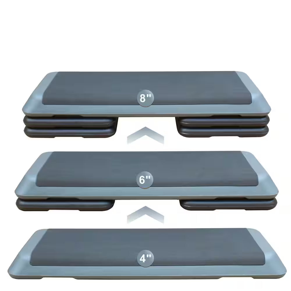 Adjustable Aerobic Stepper Workout Step with 4 Risers Fitness and Exercise Platform Trainer, Gray