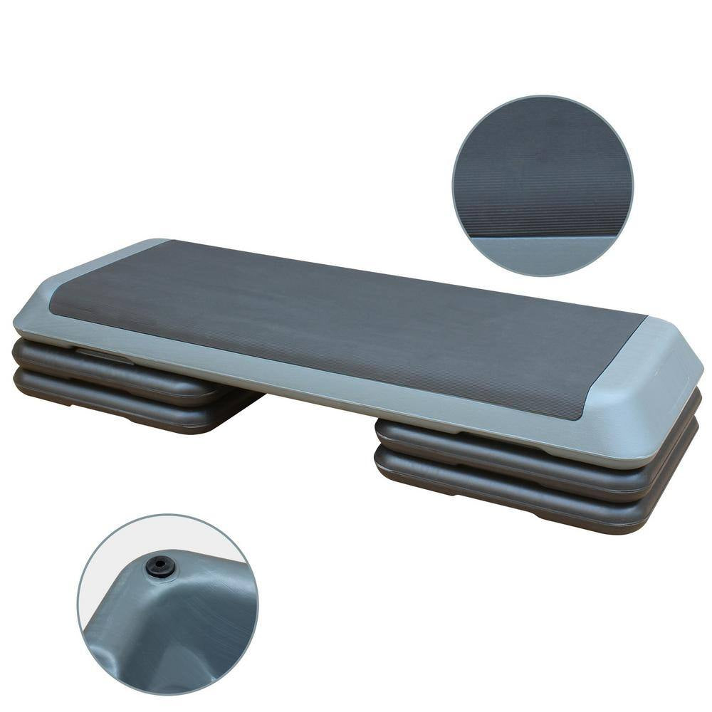 Adjustable Aerobic Stepper Workout Step with 4 Risers Fitness and Exercise Platform Trainer, Gray