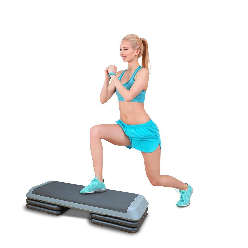Adjustable Aerobic Stepper Workout Step with 4 Risers Fitness and Exercise Platform Trainer, Gray